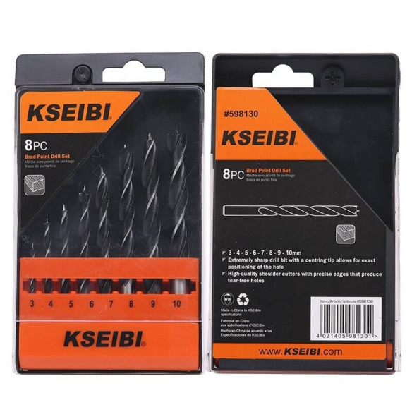 Brad Point Drill Bit Set In Plastic Case, power tool accessories, spiral twist wood drill bits set.