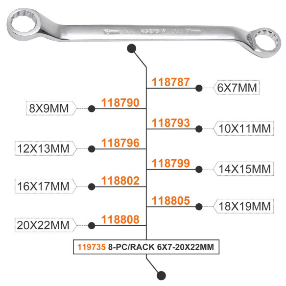 double ring wrench set, rack, 8pcs, sockets and wrenches, mechanic tools, car repair tools, automobile tools