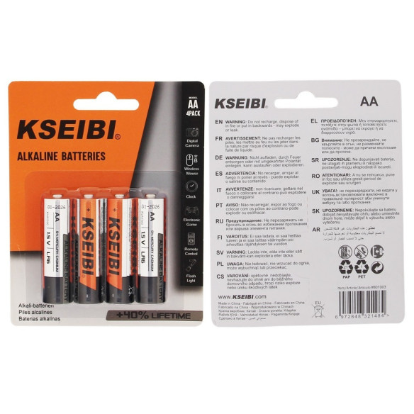Alkaline Battery LR6/AA - 4PCS,
non-rechargeable,High energy 1.5V Alkaline Battery for household appliances.