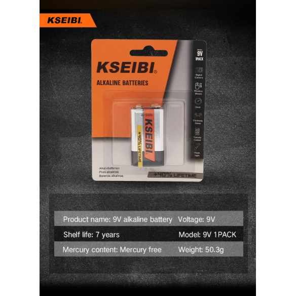 Alkaline Battery 6LR61/9V - 1PC,
non-rechargeable,High energy 9V Alkaline Battery for high & low drain and outdoor devices.