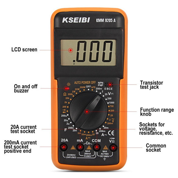Digital Multimeter, digital multimeter with ac/dc voltmeter/tester, for measuring qualities of electric-powered items.