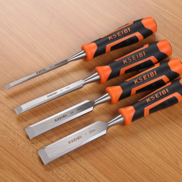 Wood Chisel Set PROGRIP 4-PC, Cutters & Saws Tools, woodworking chisel set for scraping glue, wooden chisel with rubber handle.