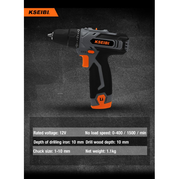 12V Cordless Electric Drill Driver x2 Batteries | Power Tools | KSEIBI