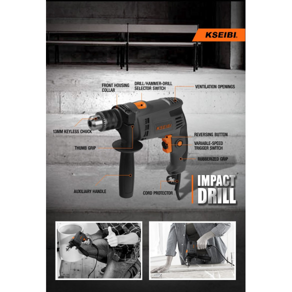 500W Impact Drill / 13mm Keyed Chuck  / 10mm Keyless Chuck | Power Tools | KSEIBI