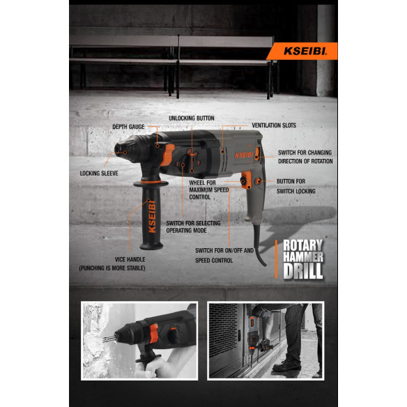 850W Rotary Hammer Drill / 26mm SDS-Plus | Power Tools | KSEIBI