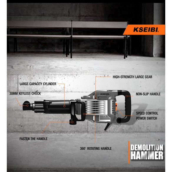 1750W Electric Demolition Breaker Hammer / 30mm Hex | Power Tools | KSEIBI