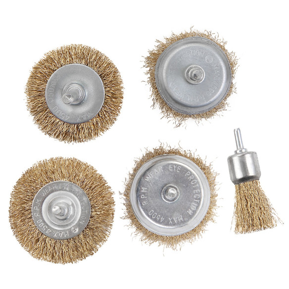 Crimped Brush Set 5-Pc, Brass Coated 6mm| Power Tools Accessories | KSEIBI