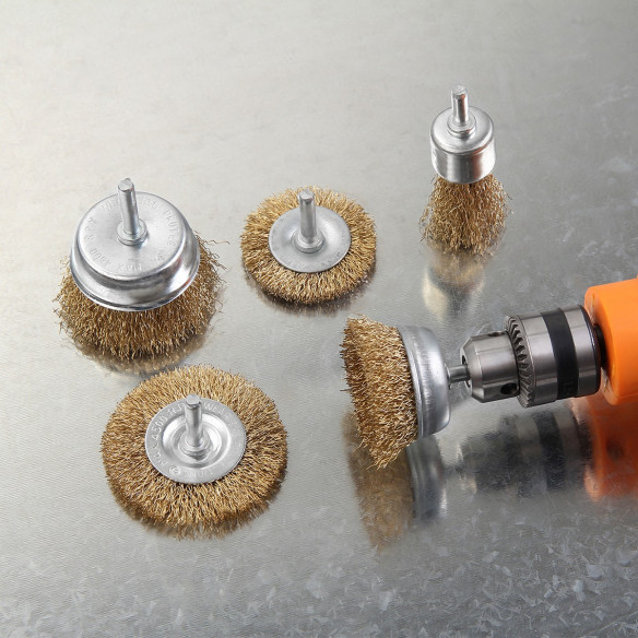 Crimped Brush Set 5-Pc, Brass Coated 6mm| Power Tools Accessories | KSEIBI