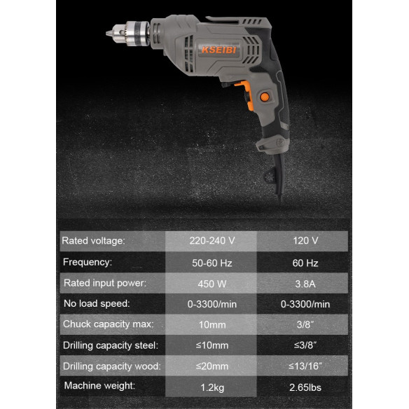 450W Electric Drill / 10mm Keyed Chuck / 10mm Keyless Chuck | Power Tools | KSEIBI