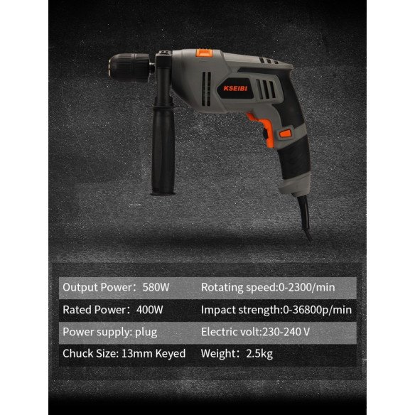 Impact Drill, 13mm Keyless, 580W | Power Tools | KSEIBI