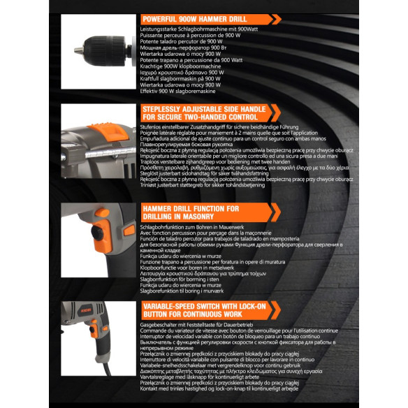 Impact Drill, 13mm Keyless,  900W | Power Tools | KSEIBI