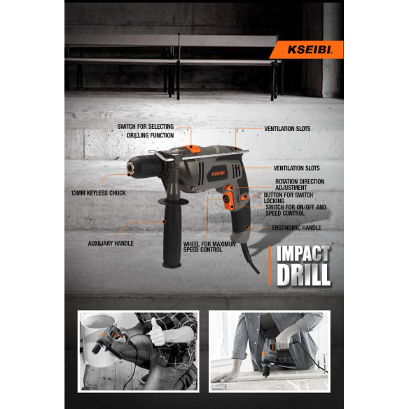 Impact Drill, 13mm Keyless,  900W | Power Tools | KSEIBI