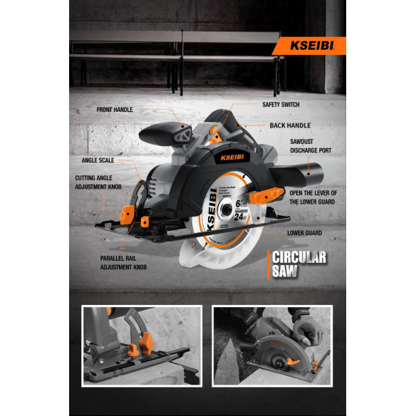 20V Cordless Circular Saw, 165mm, Bare | Power Tools | KSEIBI