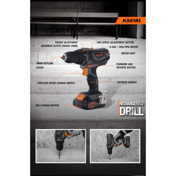 Perceuse Visseuse à Percussion Sans Fil 20 V, 13 mm, 1 Batterie