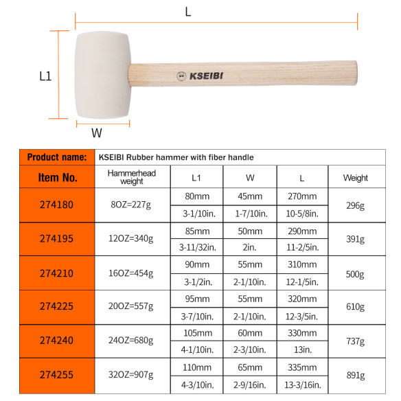 Premium Rubber Hammer Soft White Head for Precision Work | KSEIBI