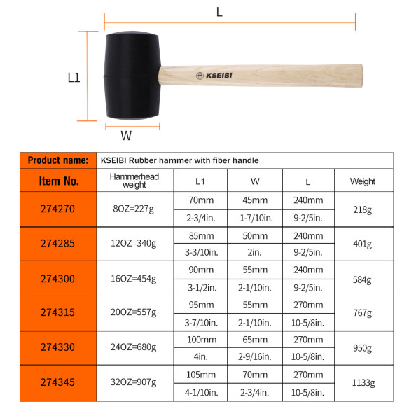 High-Quality Rubber Hammer Hard Black Head for Precision Work | KSEIBI