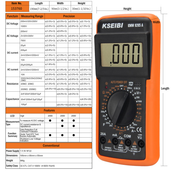 Probador de voltaje con pantalla LCD de alta calidad | KSEIBI
