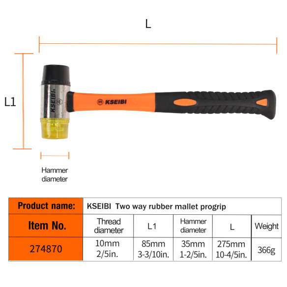Mazo de goma bi-direccional ProGrip para trabajos pesados | KSEIBI