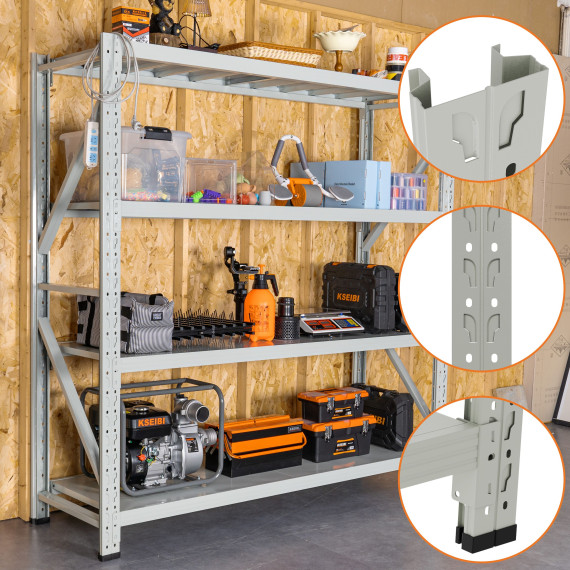 Estantería metálica blanca 2,5 m 4 baldas 200 kg/balda | KSEIBI