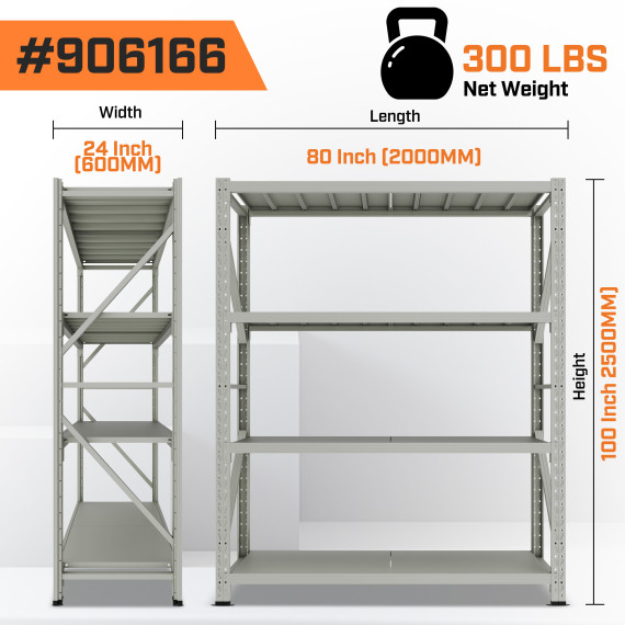 Lagerregal 2,5 m Stahl weiß, 4 Böden, 800 kg Tragkraft | KSEIBI