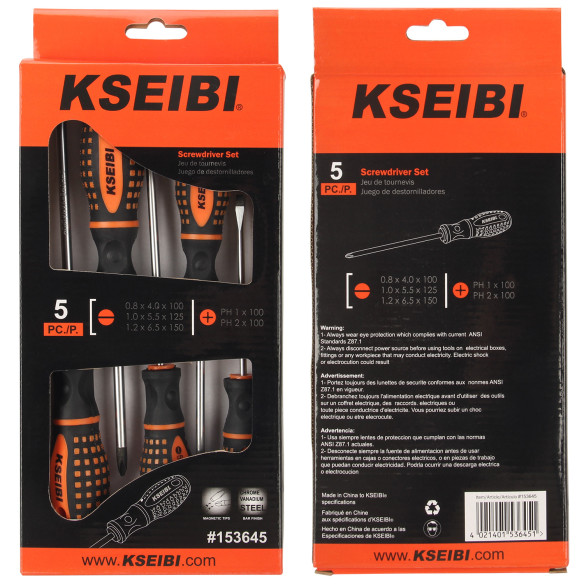 精致多功能开槽和十字螺丝刀套装，865 5-PC. | KSEIBI