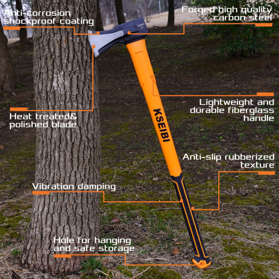 High-Quality Splitting Axe With Fiberglass Handle for Efficient Wood Splitting | KSEIBI