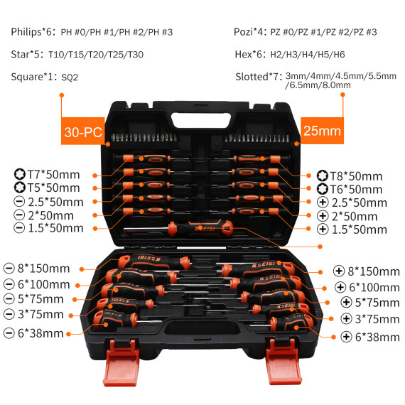 Hochwertiger Schraubendreher- und Bit-Satz für präzises Arbeiten | KSEIBI