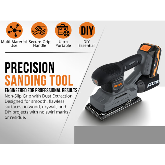 Ponceuse de finition sans fil 20V - Idéale pour les projets de bricolage | KSEIBI
