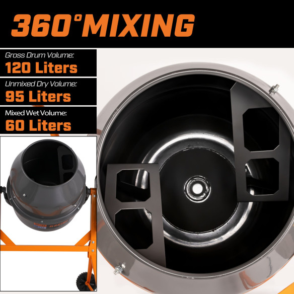 Hochwertiger Betonmischer für Profis | KCM 45-120 L, 4.2 Cu. Ft, 3/5 HP | KSEIBI