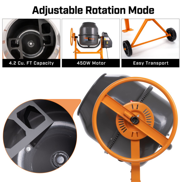 Misturador de Cimento KCM 45-120L, 4,2 pés cúbicos, 3/5hp de alta qualidade | KSEIBI