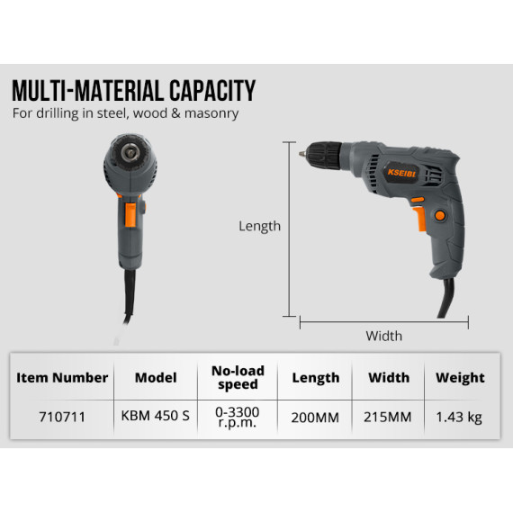 Hochwertige Elektrische Bohrmaschine mit 450 W Leistung | KSEIBI