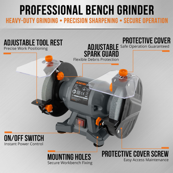 Powerful 150W Bench Grinder 150mm - Top Quality Tools | KSEIBI