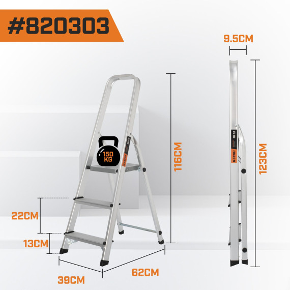 Escalera doméstica de aluminio ligera y plegable para el hogar | KSEIBI