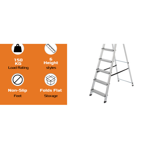 Scară telescopică aluminiu 2x7 trepte, compactă și sigură | KSEIBI