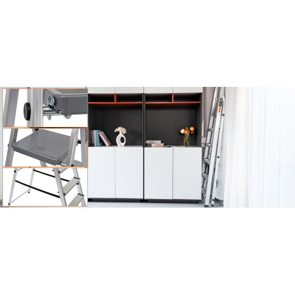 Scară telescopică aluminiu 2x7 trepte, compactă și sigură | KSEIBI