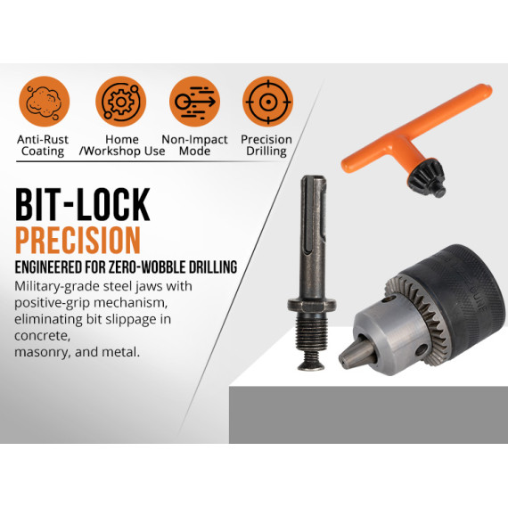 Mandrina de găurit cu cheie și adaptor 1.5–13 mm (1/2–20) pentru precizie | KSEIBI