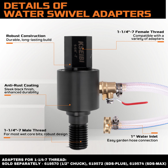 Hochwertiger Diamant Nasskern Wasserschwenkadapter 1-1/4"-7 für präzise Bohrarbeiten | KSEIBI