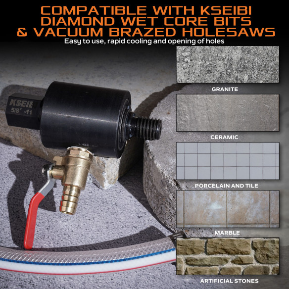 Adaptador de Giro de Água de Núcleo Úmido de Diamante 1-1/4"-7 para Perfuração de Concreto | KSEIBI