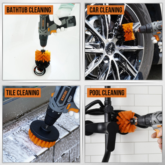 Drill Cleaning Brush 1/4" Hex Shank 3-Piece Set | KSEIBI