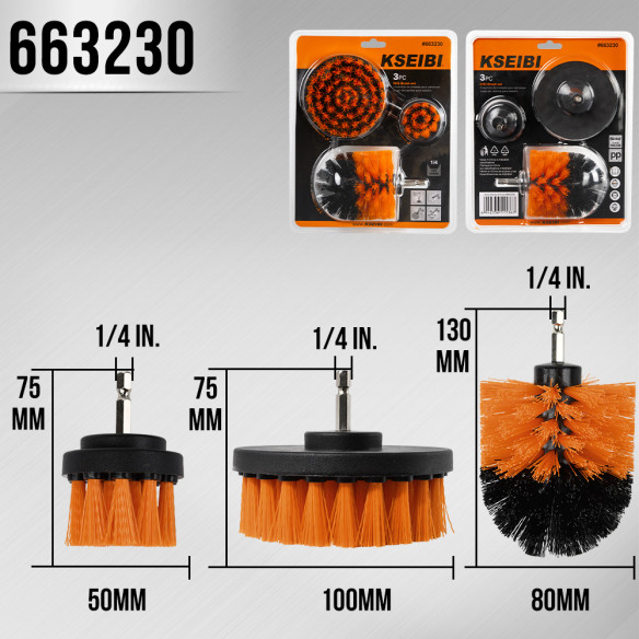 Brosse de nettoyage pour perceuse 1/4" (6,35 mm) — 3 pcs | KSEIBI