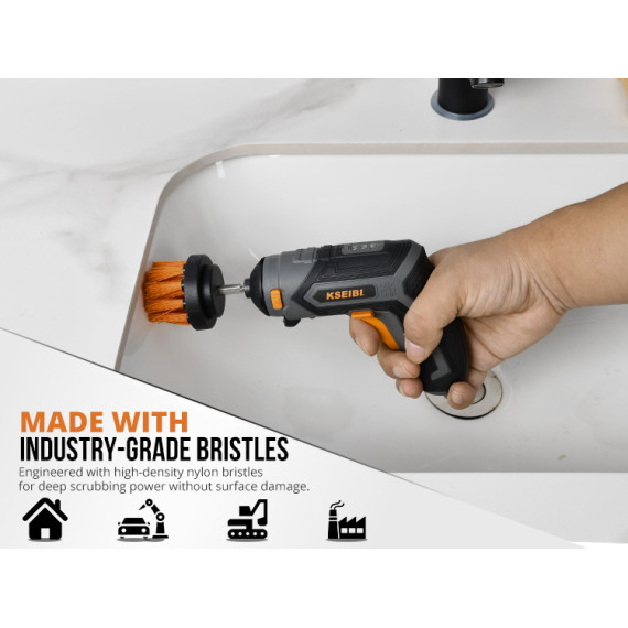 Drill Cleaning Brush 1/4" Hex Shank 3-Piece Set | KSEIBI