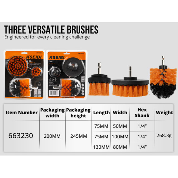 Bohrmaschinen-Reinigungsbürsten 1/4" Sechskantaufnahme 3er-Set | KSEIBI