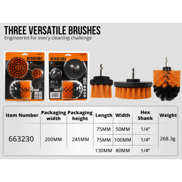 Bohrmaschinen-Reinigungsbürsten 1/4" Sechskantaufnahme 3er-Set | KSEIBI