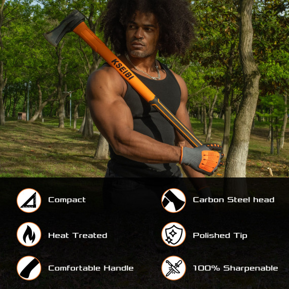 Hacha grande con mango de fibra de vidrio resistente y duradero | KSEIBI