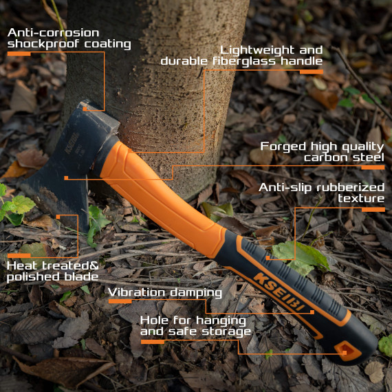 High-Quality Axe with Durable Fiberglass Handle for Precision Woodcutting | KSEIBI