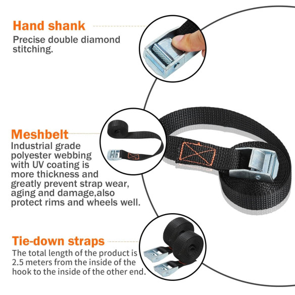 Tie Down Set 2-Pc., Safety Tools, tie down set holding down cargo, transport equipment, tie down straps set.